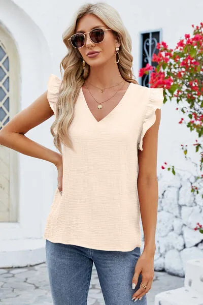 Rooney Ruffled V-Neck Cap Sleeve Blouse