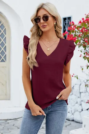 Rooney Ruffled V-Neck Cap Sleeve Blouse