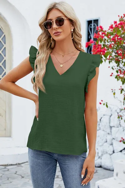 Rooney Ruffled V-Neck Cap Sleeve Blouse