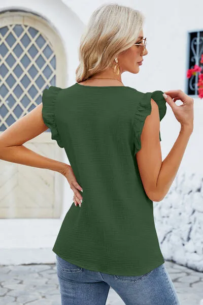 Rooney Ruffled V-Neck Cap Sleeve Blouse