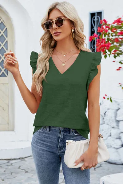 Rooney Ruffled V-Neck Cap Sleeve Blouse