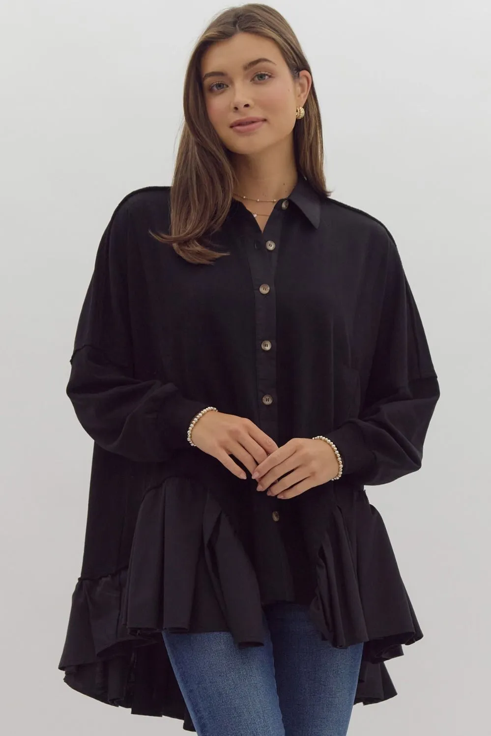 Ruffled Hem Button Up Jacket