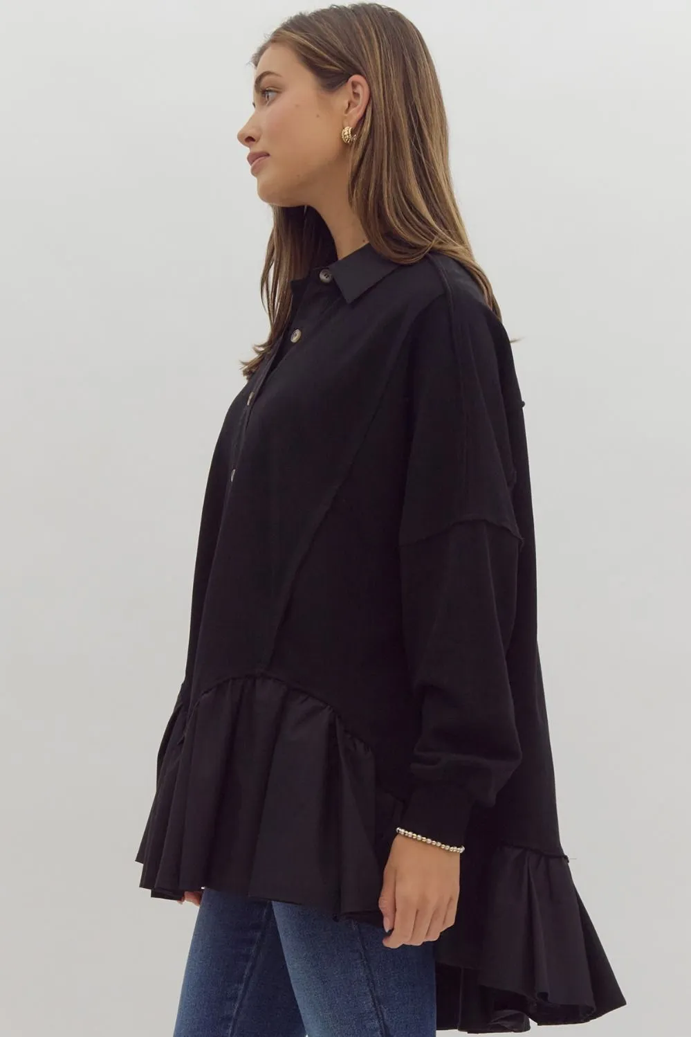 Ruffled Hem Button Up Jacket