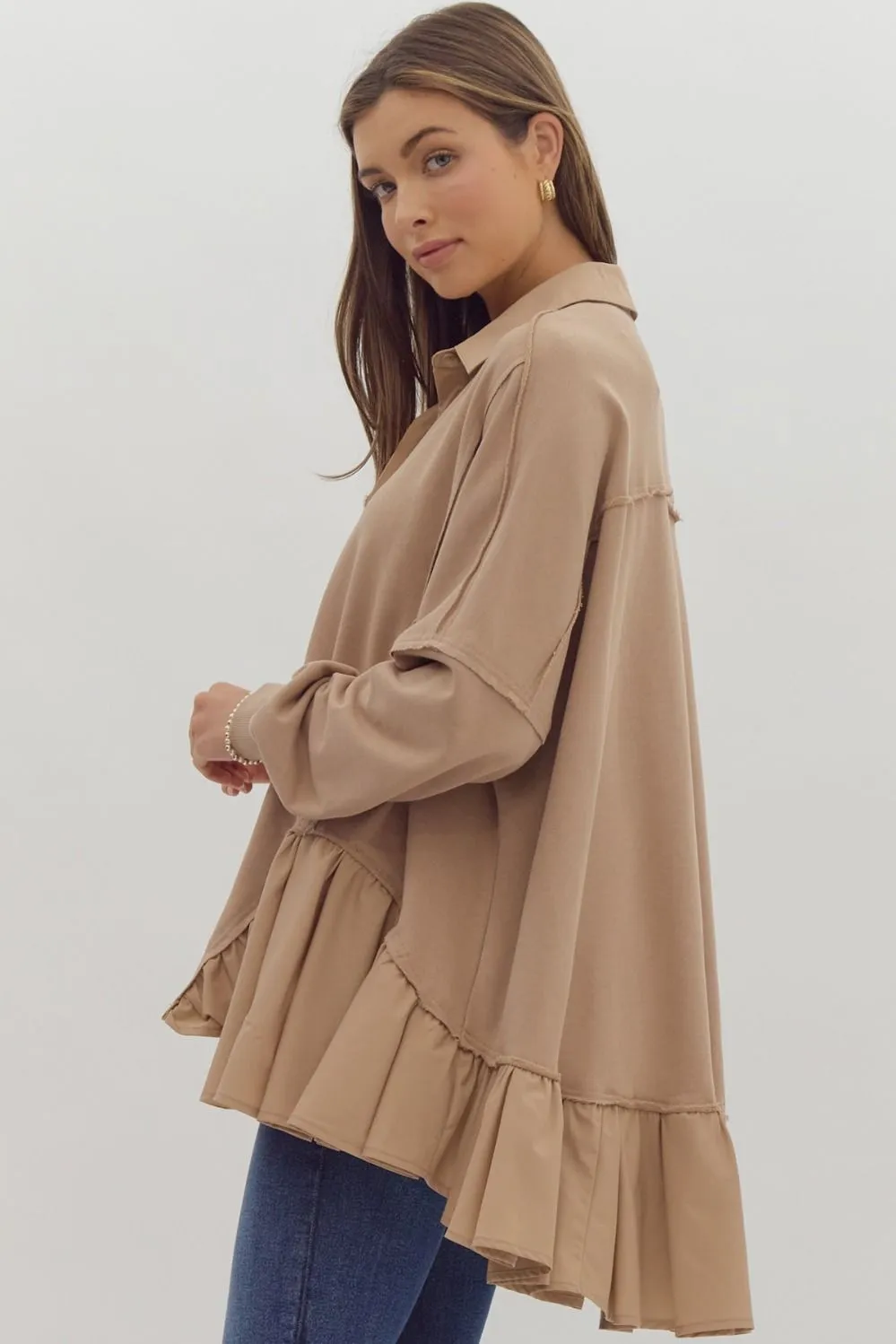 Ruffled Hem Button Up Jacket