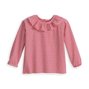 Ruffled Jersey Blouse -- Red/White Thin Stripe
