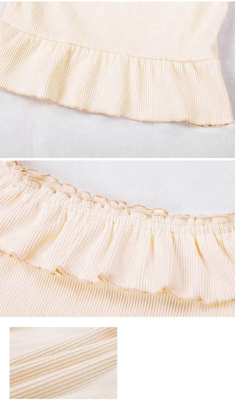 Ruffled Knit Top Sexy Necklined Navel Long Sleeve T-Shirt