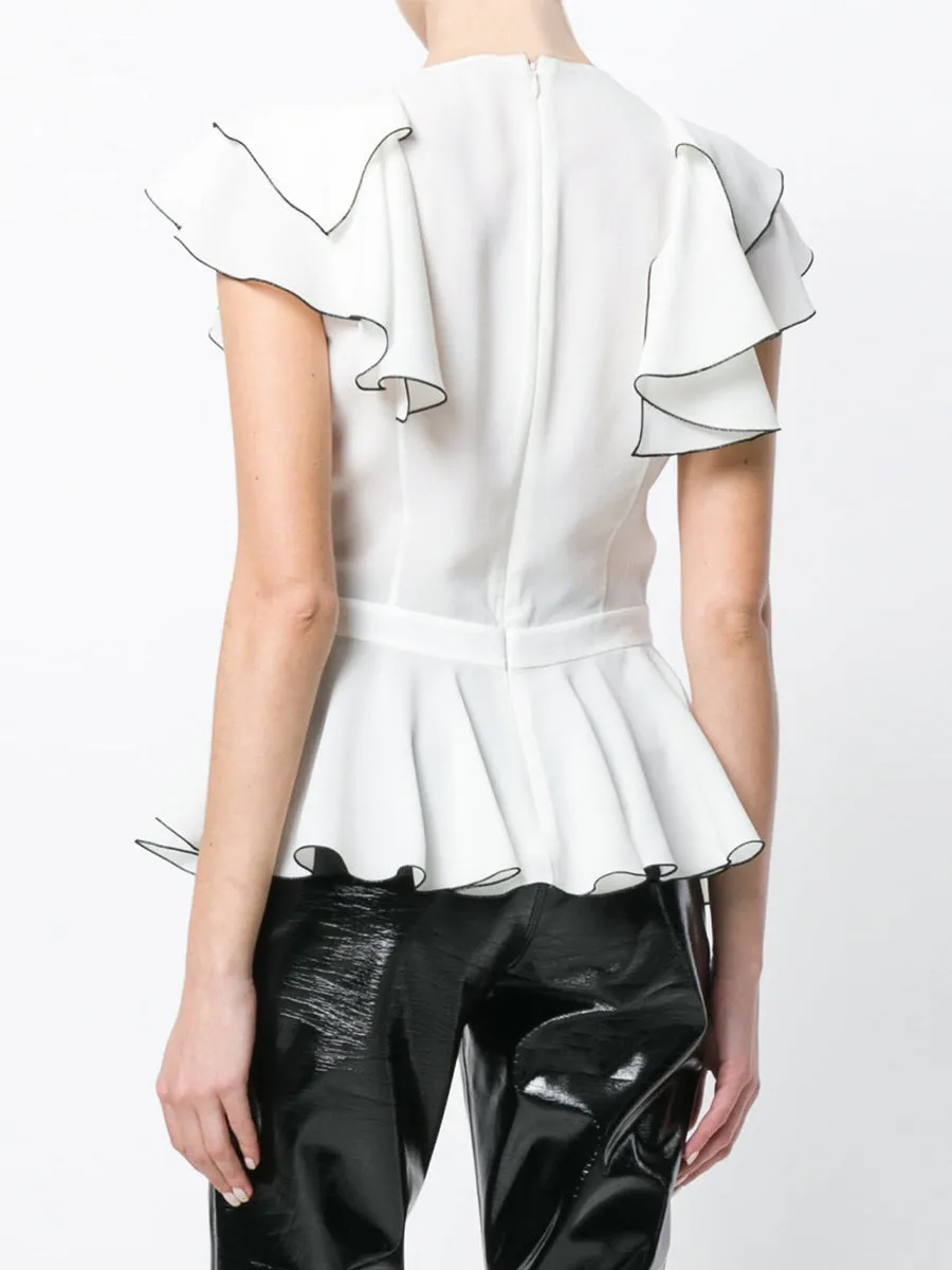 Ruffled Sleeveless Sling Top V-neck Chiffon Shirt
