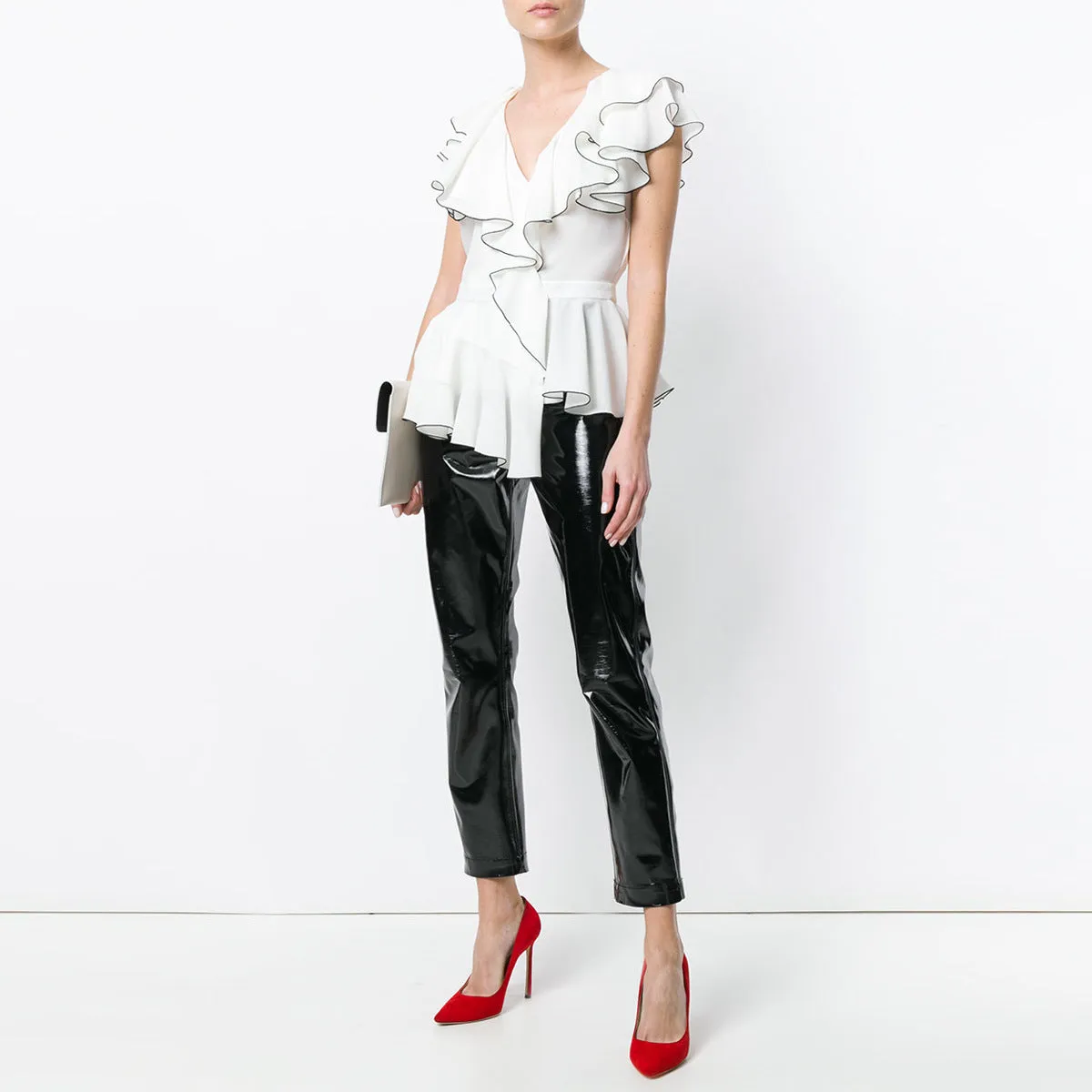 Ruffled Sleeveless Sling Top V-neck Chiffon Shirt
