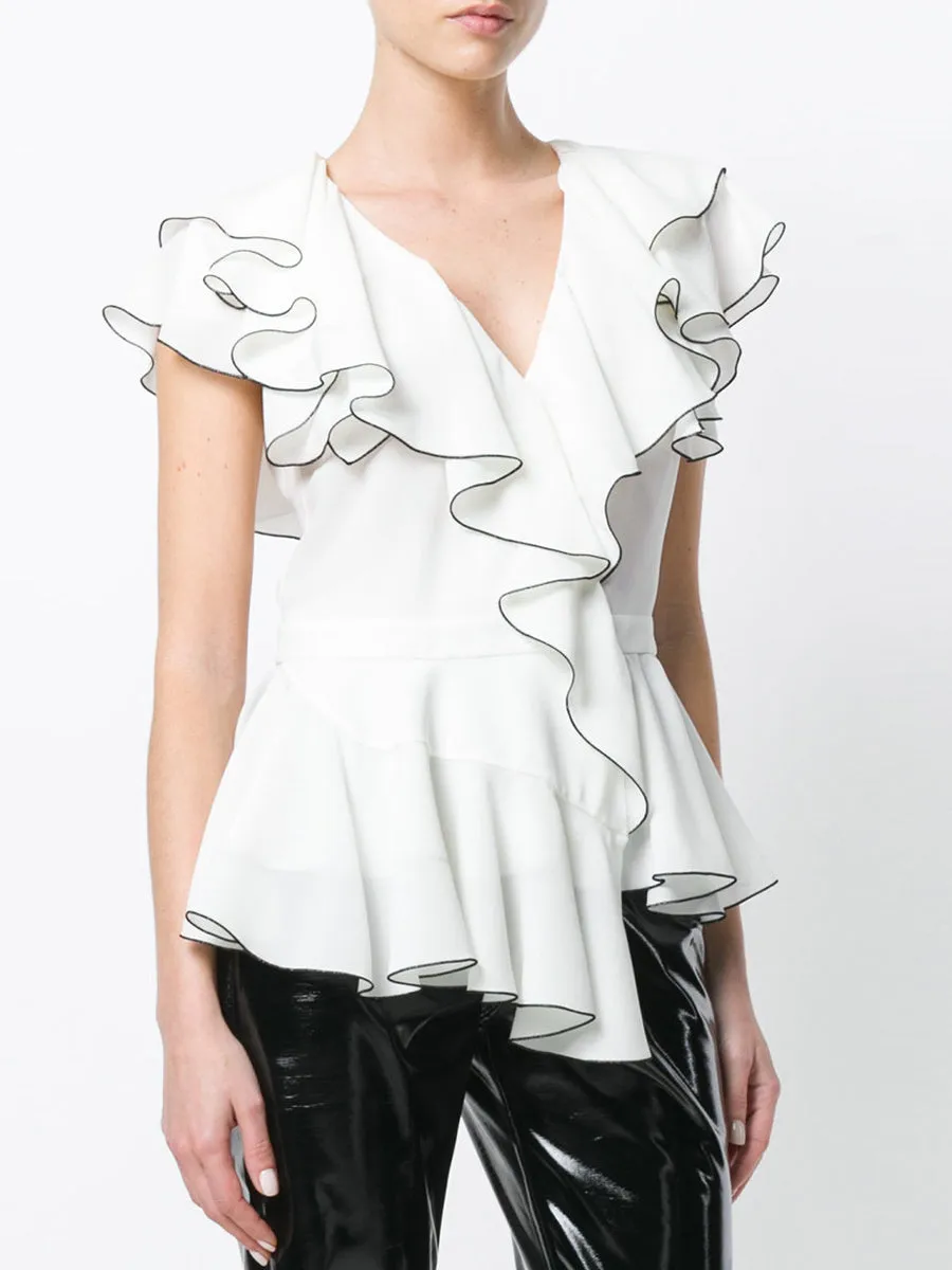 Ruffled Sleeveless Sling Top V-neck Chiffon Shirt