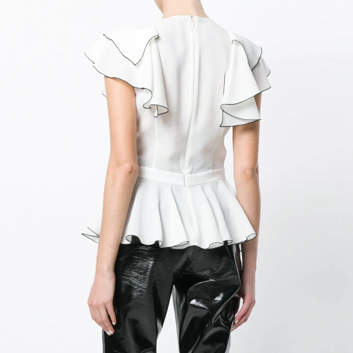 Ruffled Sleeveless Sling Top V-neck Chiffon Shirt