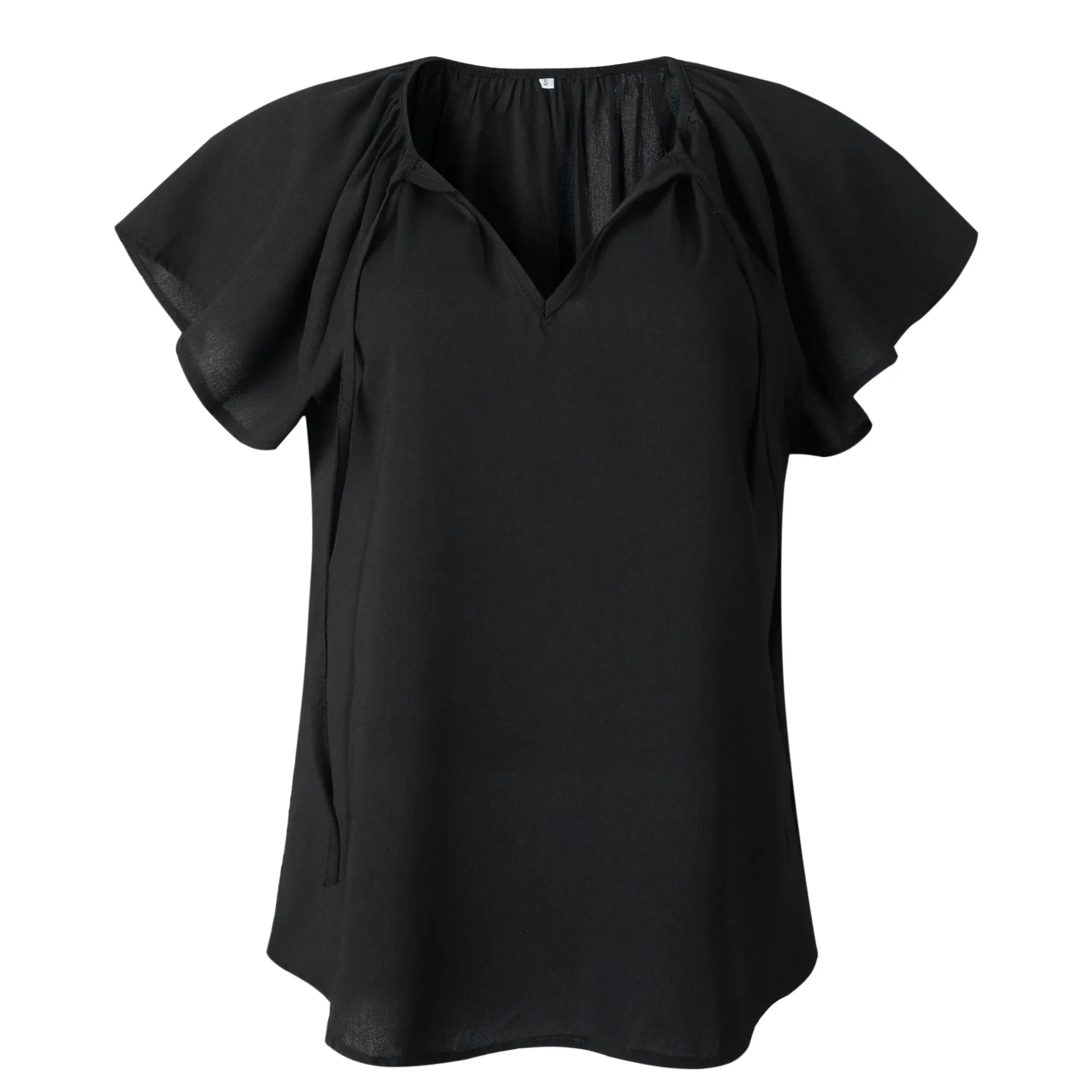 Ruffled Sleeves Lace-up V-neck Blouses T-shirt