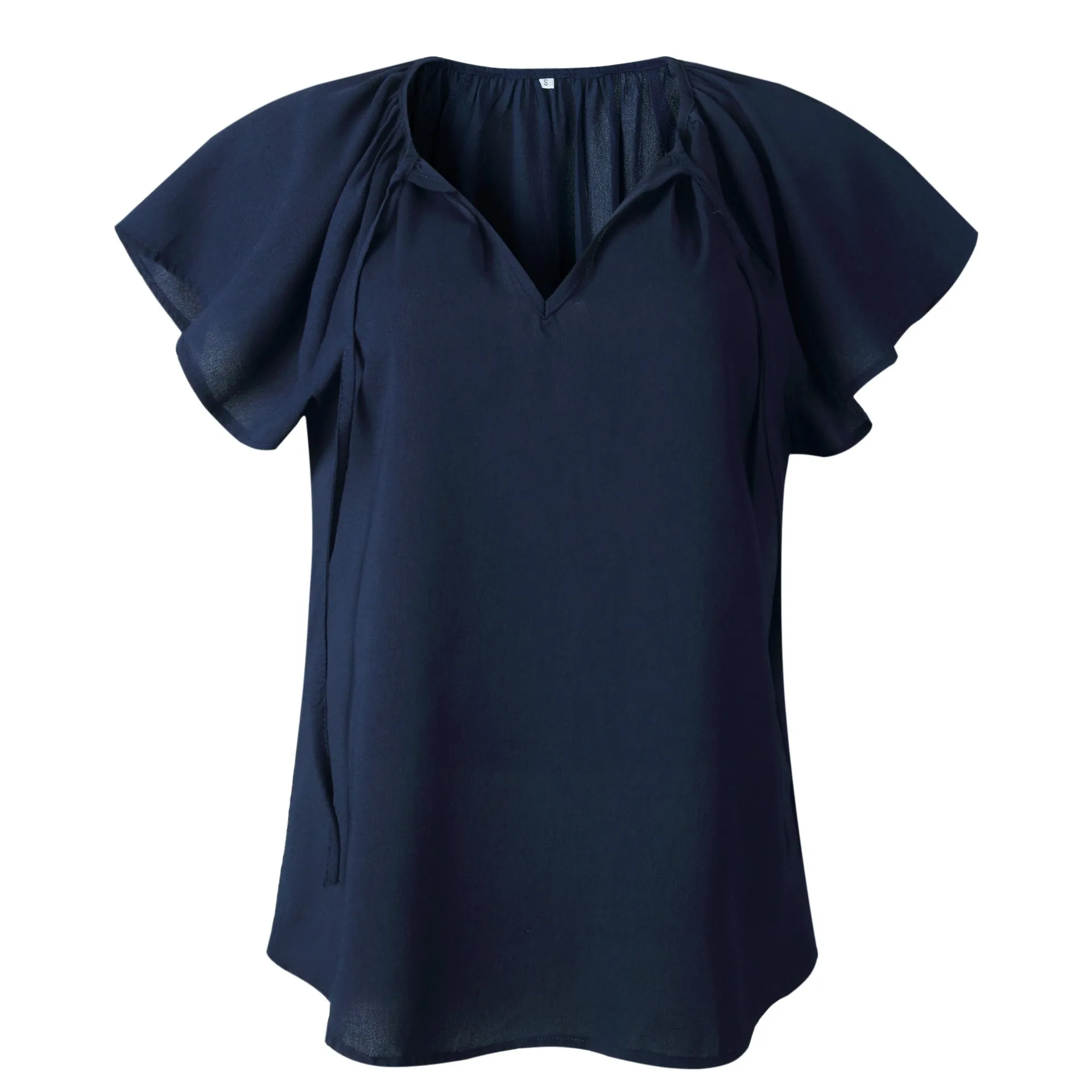 Ruffled Sleeves Lace-up V-neck Blouses T-shirt