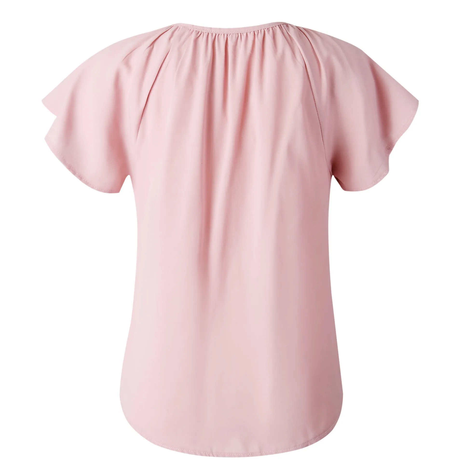 Ruffled Sleeves Lace-up V-neck Blouses T-shirt