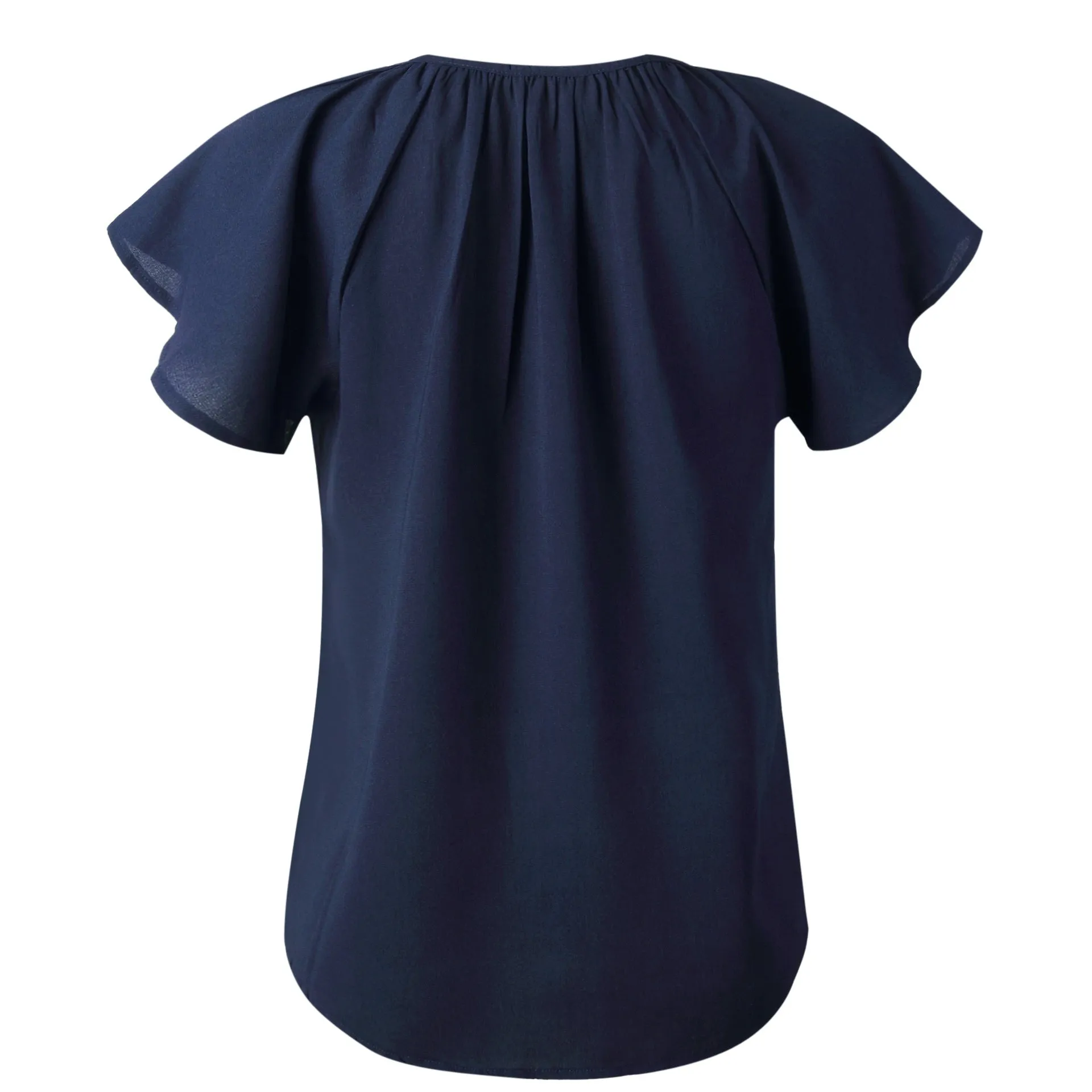 Ruffled Sleeves Lace-up V-neck Blouses T-shirt