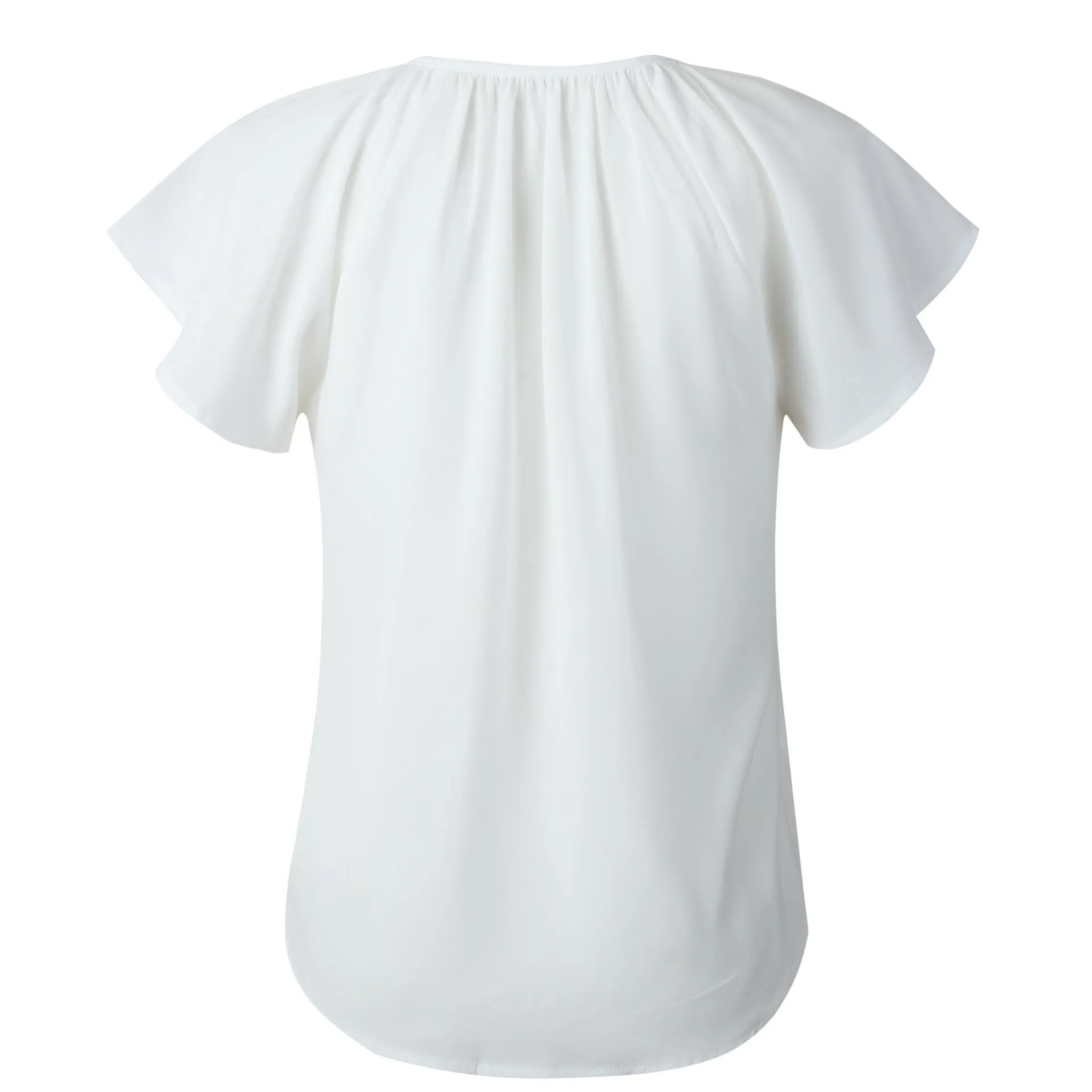 Ruffled Sleeves Lace-up V-neck Blouses T-shirt