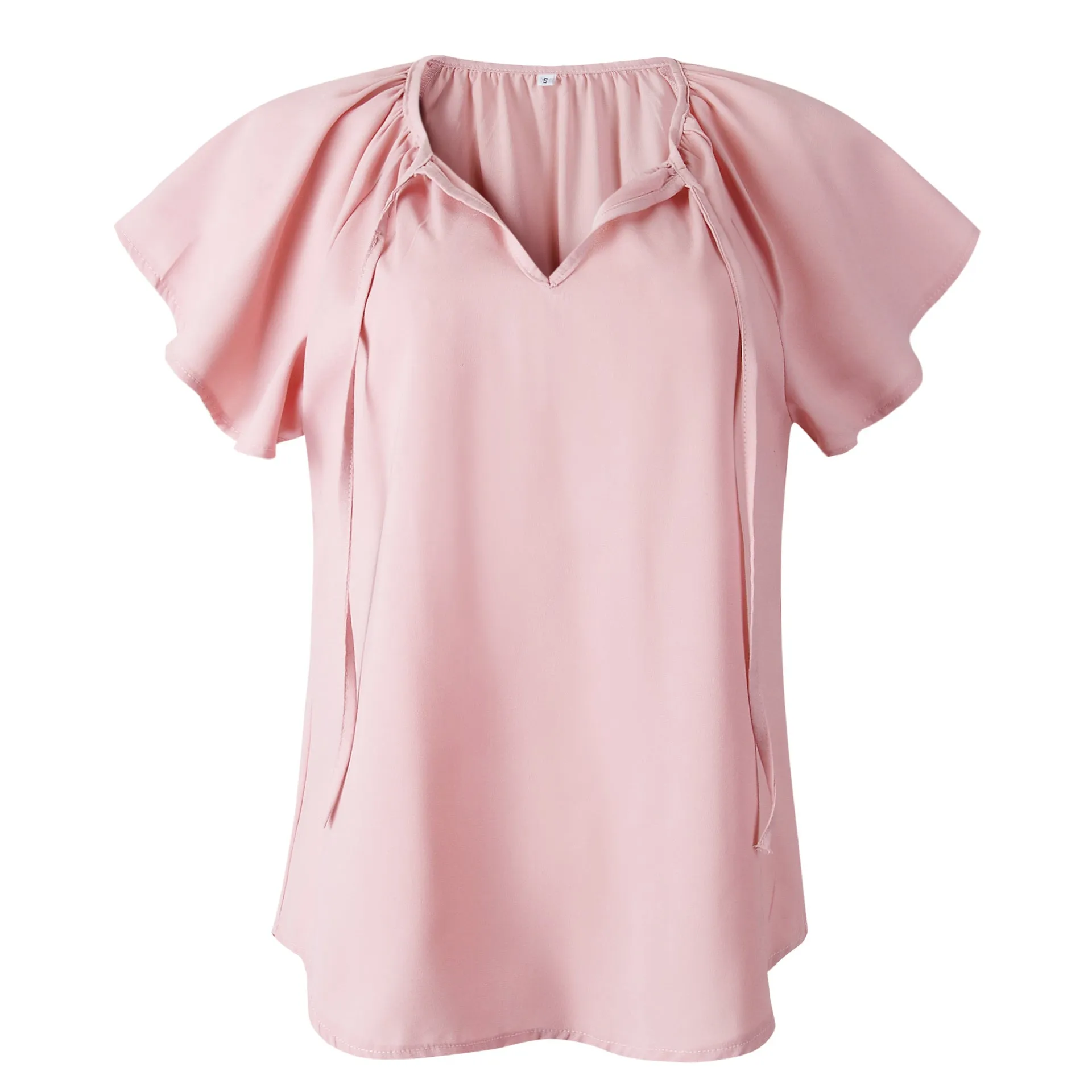 Ruffled Sleeves Lace-up V-neck Blouses T-shirt