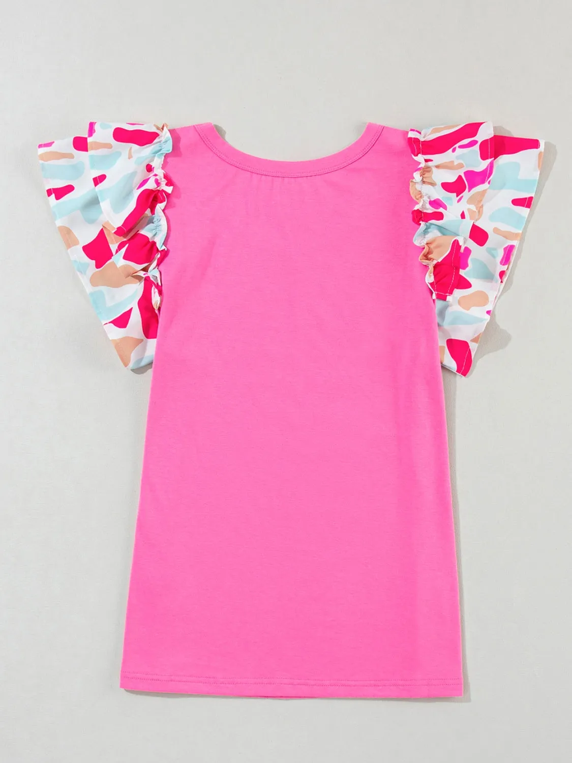 Sandy Ruffled Printed V-Neck Short Sleeve Blouse