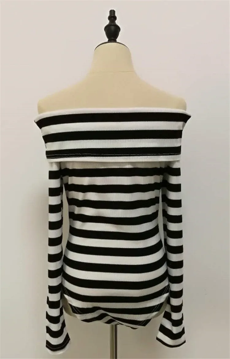 Sexy Word Collar Off-shoulder Long-sleeved Tight-fitting T-shirt