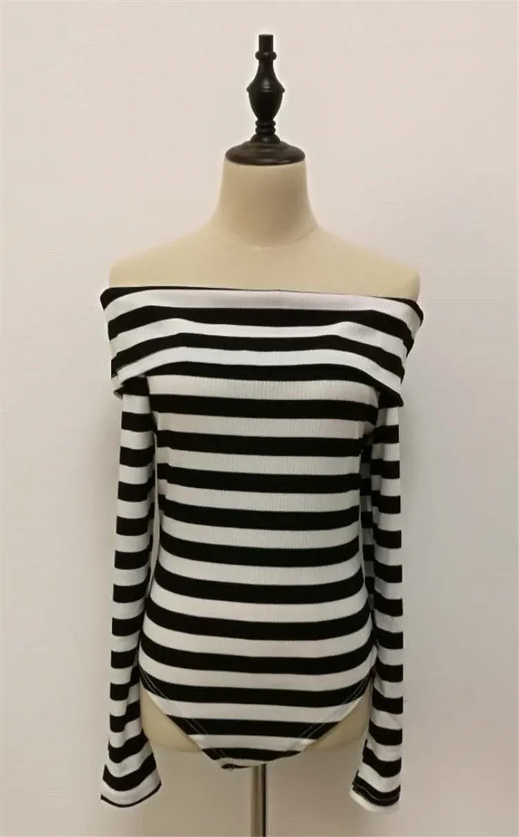 Sexy Word Collar Off-shoulder Long-sleeved Tight-fitting T-shirt
