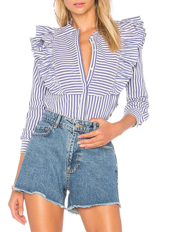 Shirt Collar Ruffled Top Slim Bottoming Shirt