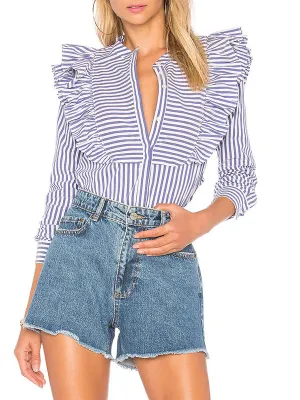 Shirt Collar Ruffled Top Slim Bottoming Shirt