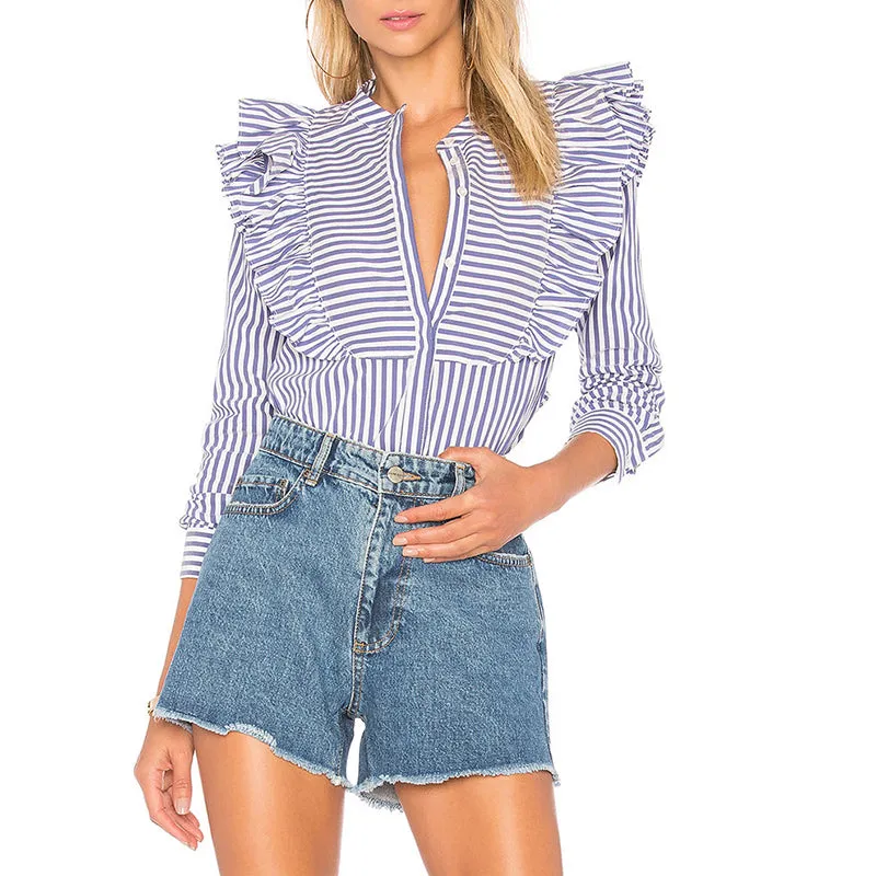 Shirt Collar Ruffled Top Slim Bottoming Shirt
