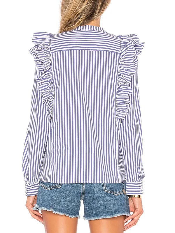 Shirt Collar Ruffled Top Slim Bottoming Shirt