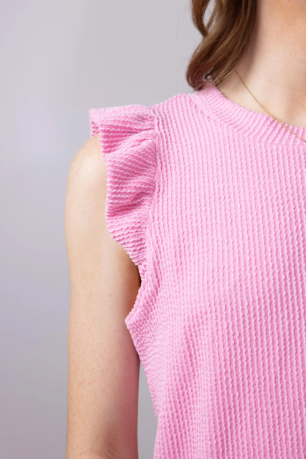 Simply Southern Urban Ribbed Knit Ruffled Sleeve Top for Women in Blush | PP-0125-TEE-KNT-RFL-BLUSH