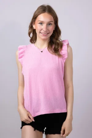 Simply Southern Urban Ribbed Knit Ruffled Sleeve Top for Women in Blush | PP-0125-TEE-KNT-RFL-BLUSH