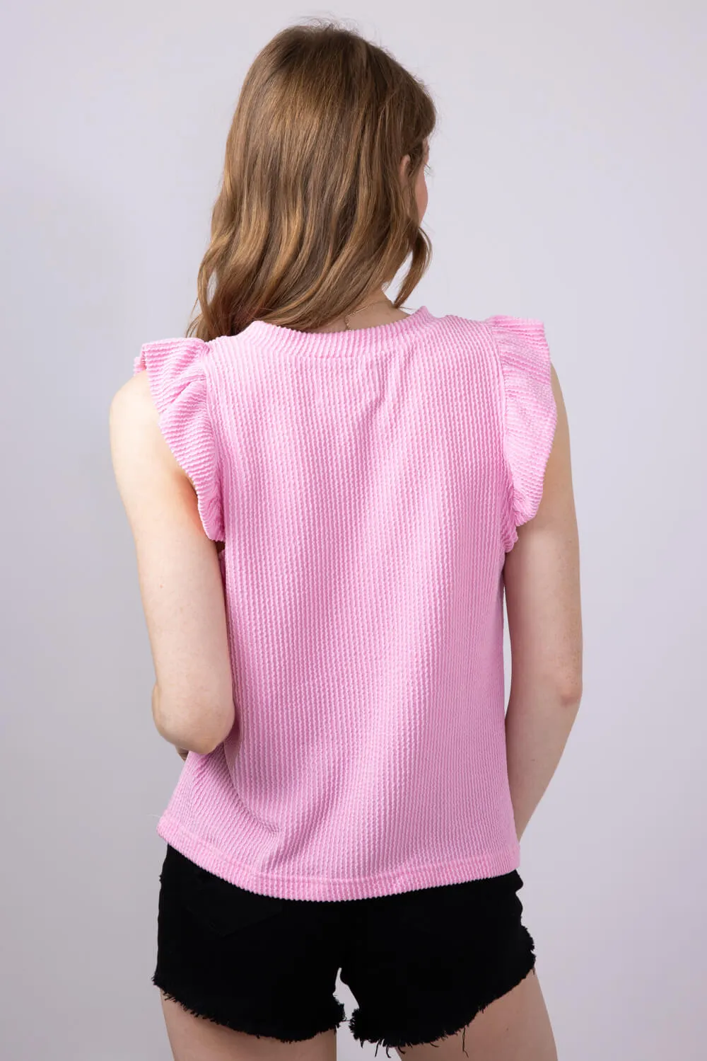 Simply Southern Urban Ribbed Knit Ruffled Sleeve Top for Women in Blush | PP-0125-TEE-KNT-RFL-BLUSH