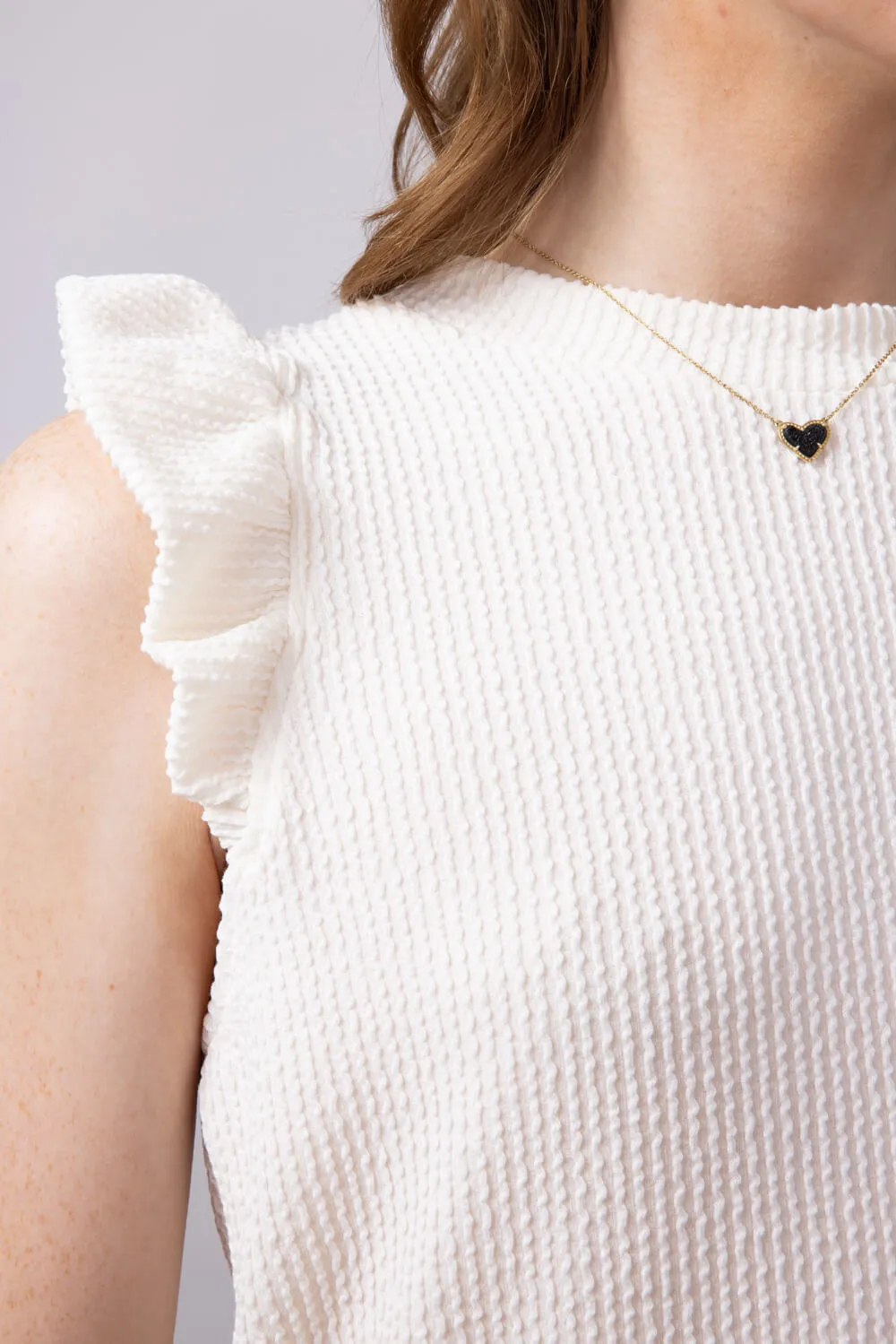 Simply Southern Urban Ribbed Knit Ruffled Sleeve Top for Women in Ivory | PP-0125-TEE-KNT-RFL-IVORY