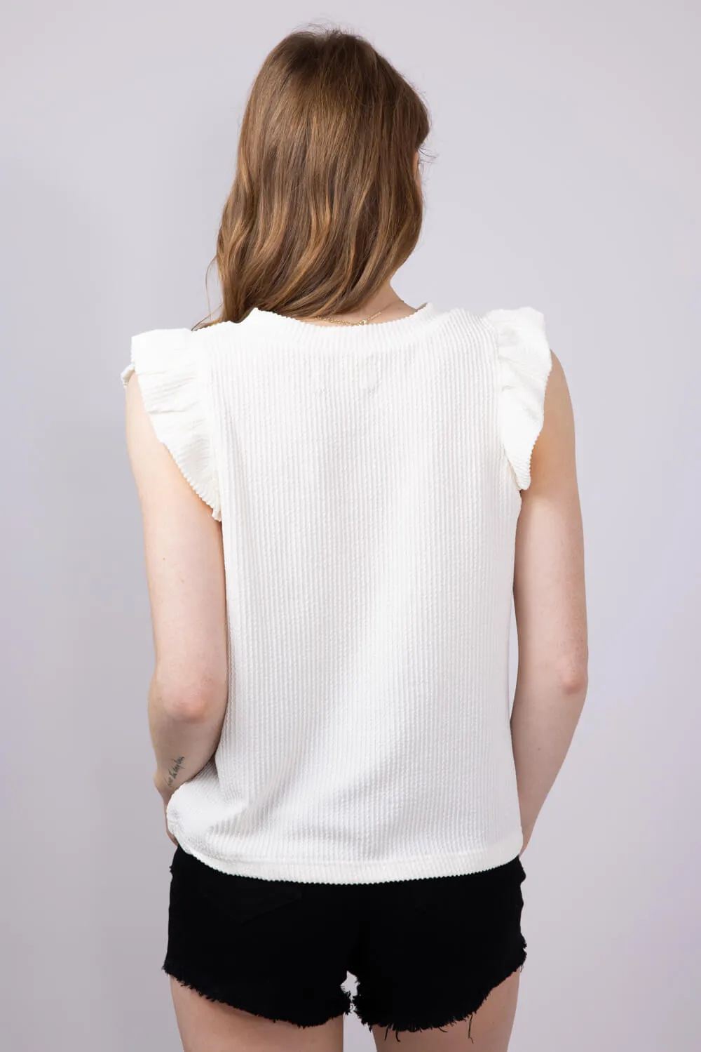 Simply Southern Urban Ribbed Knit Ruffled Sleeve Top for Women in Ivory | PP-0125-TEE-KNT-RFL-IVORY