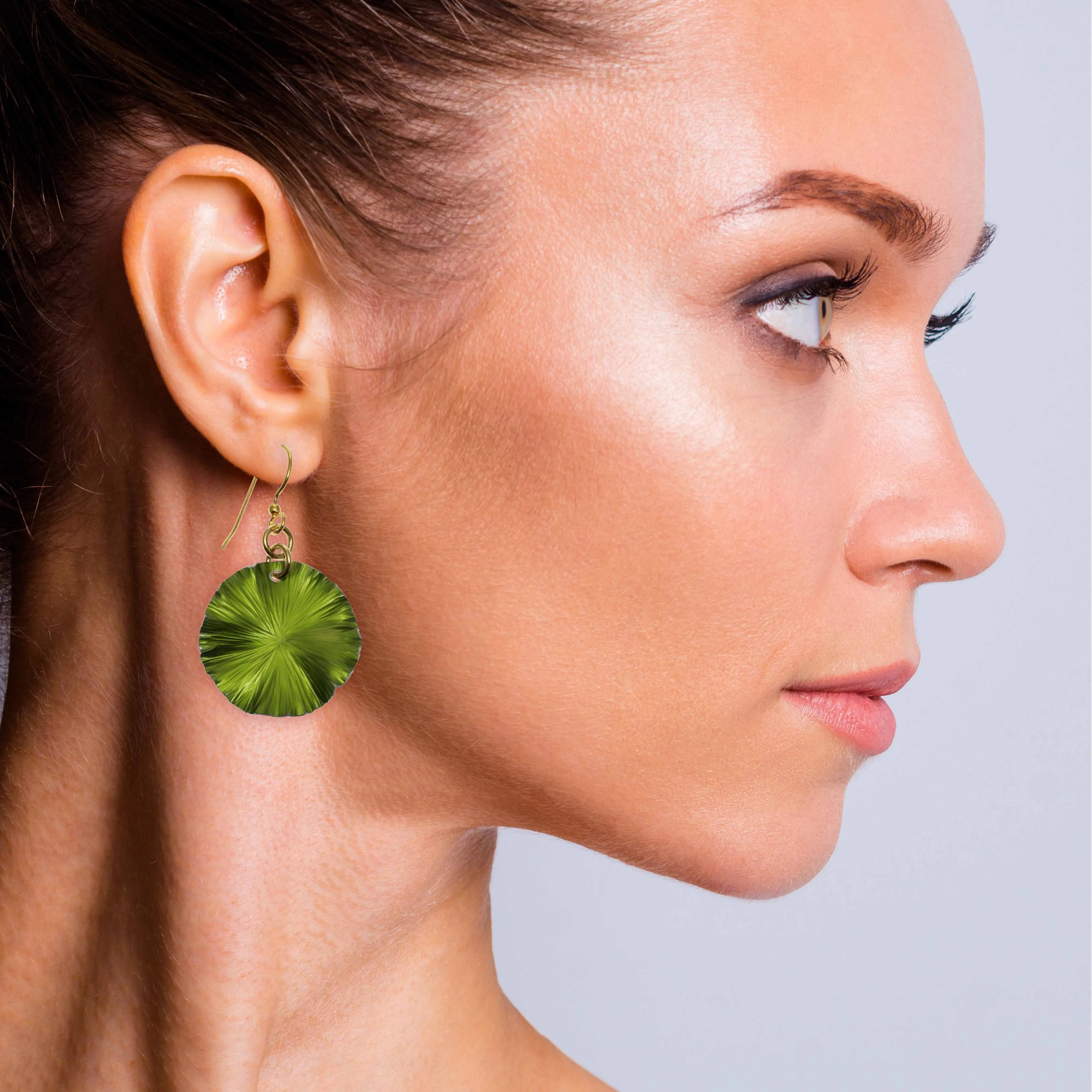 Small Lime Green Anodized Aluminum Lily Pad Leaf Drop Earrings