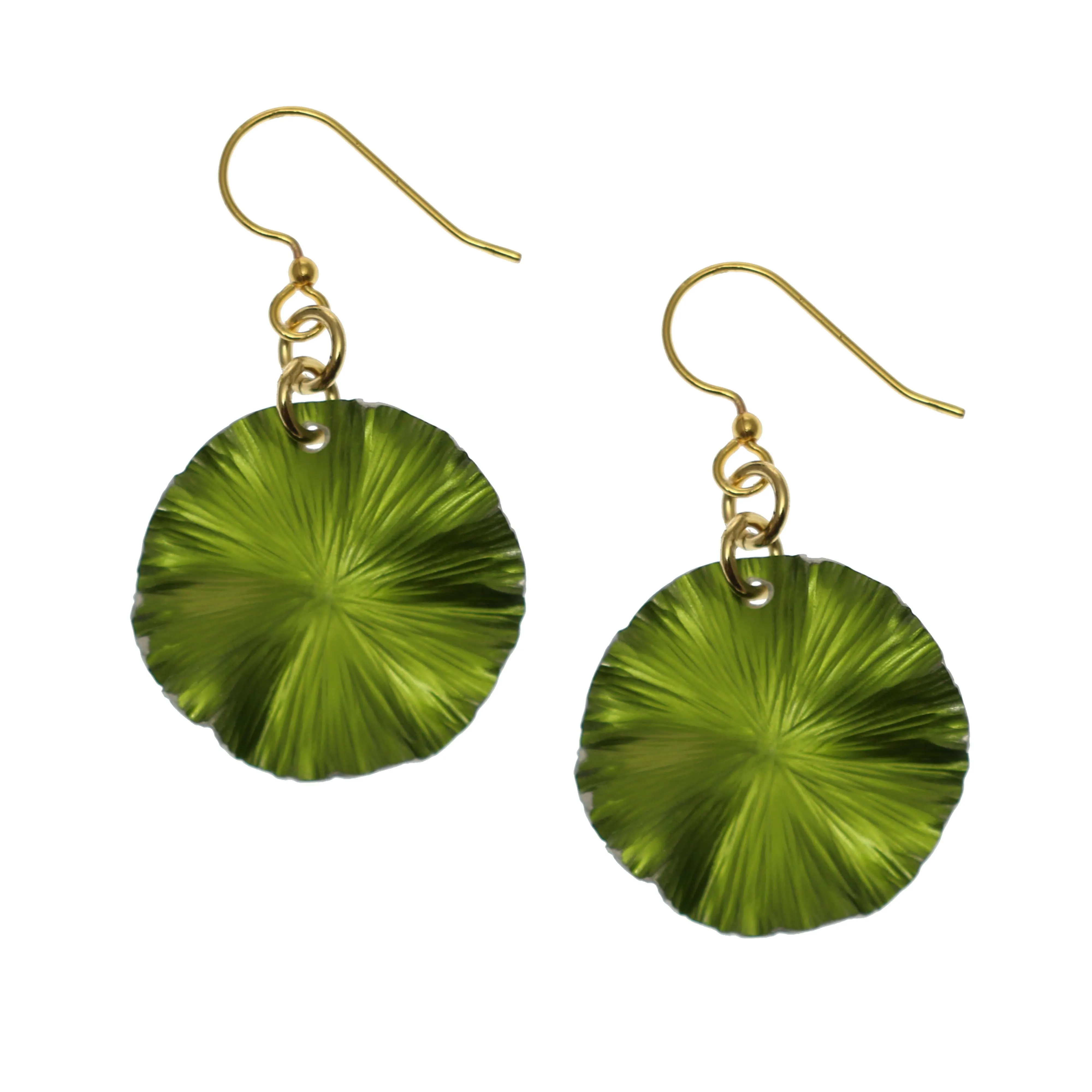 Small Lime Green Anodized Aluminum Lily Pad Leaf Drop Earrings