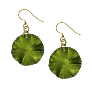 Small Lime Green Anodized Aluminum Lily Pad Leaf Drop Earrings