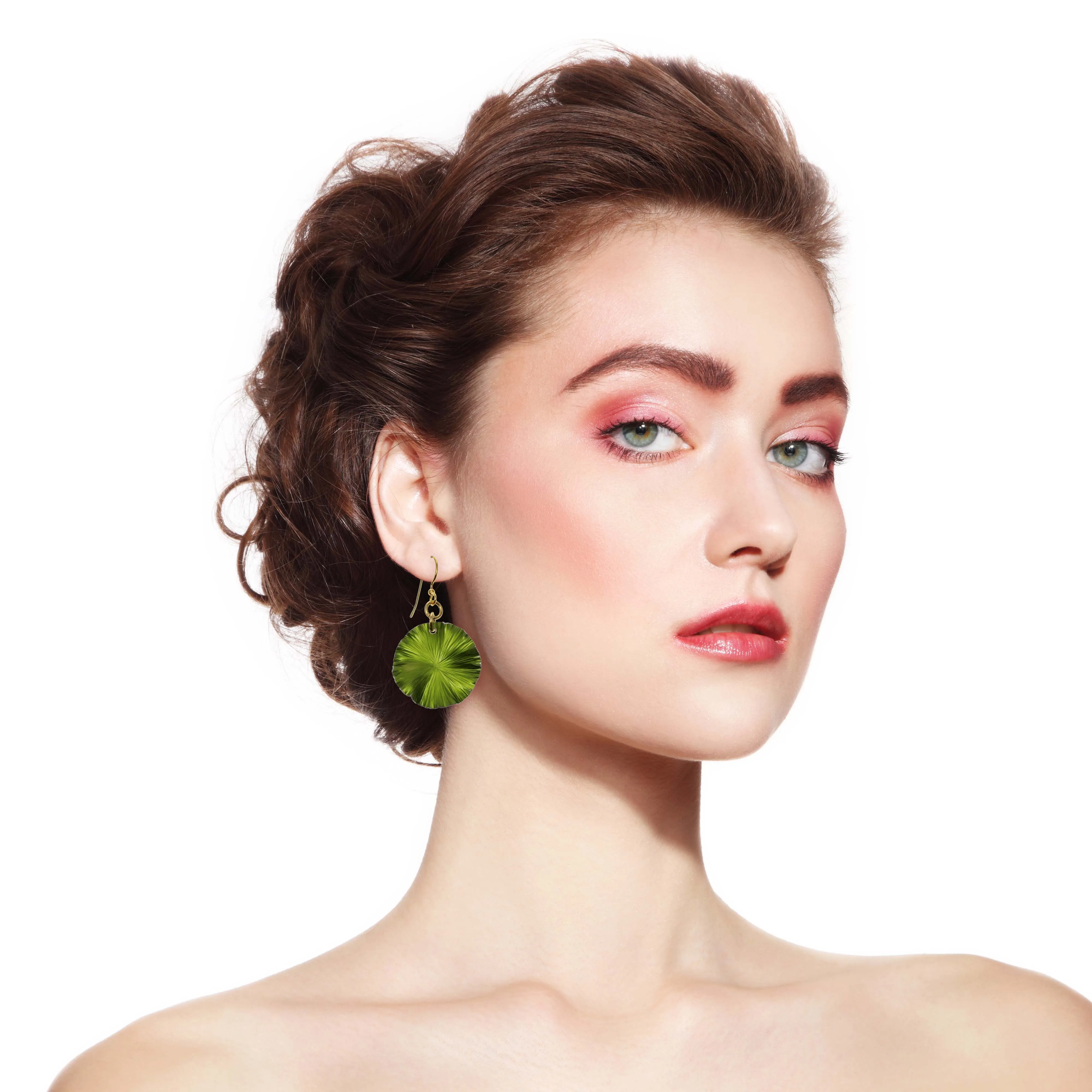Small Lime Green Anodized Aluminum Lily Pad Leaf Drop Earrings