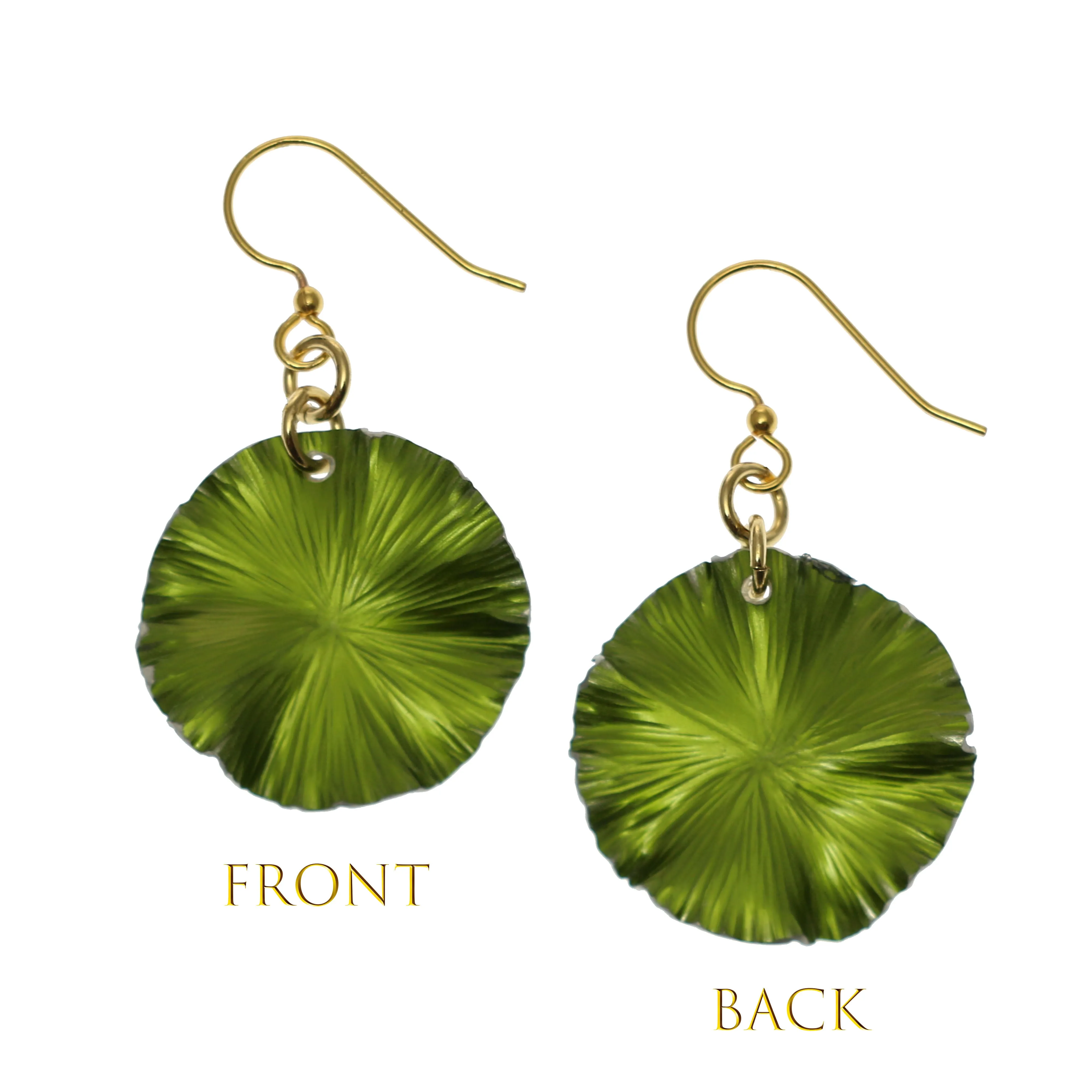 Small Lime Green Anodized Aluminum Lily Pad Leaf Drop Earrings