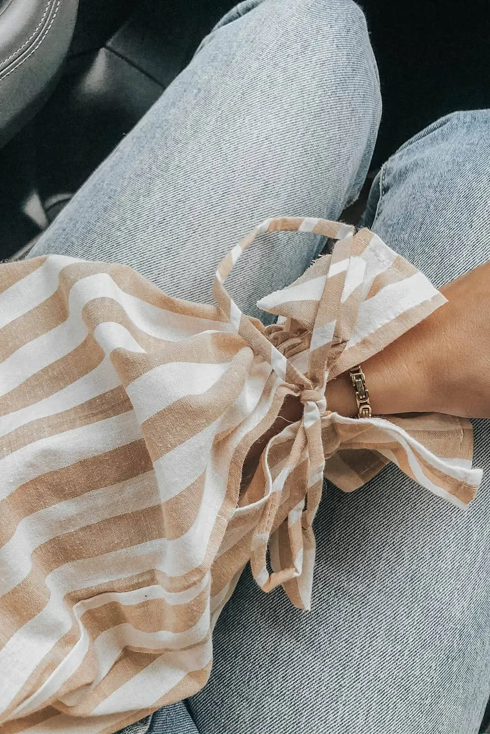 Stripe Print Frilled Elastic Off Shoulder Top: Full Time Purchase