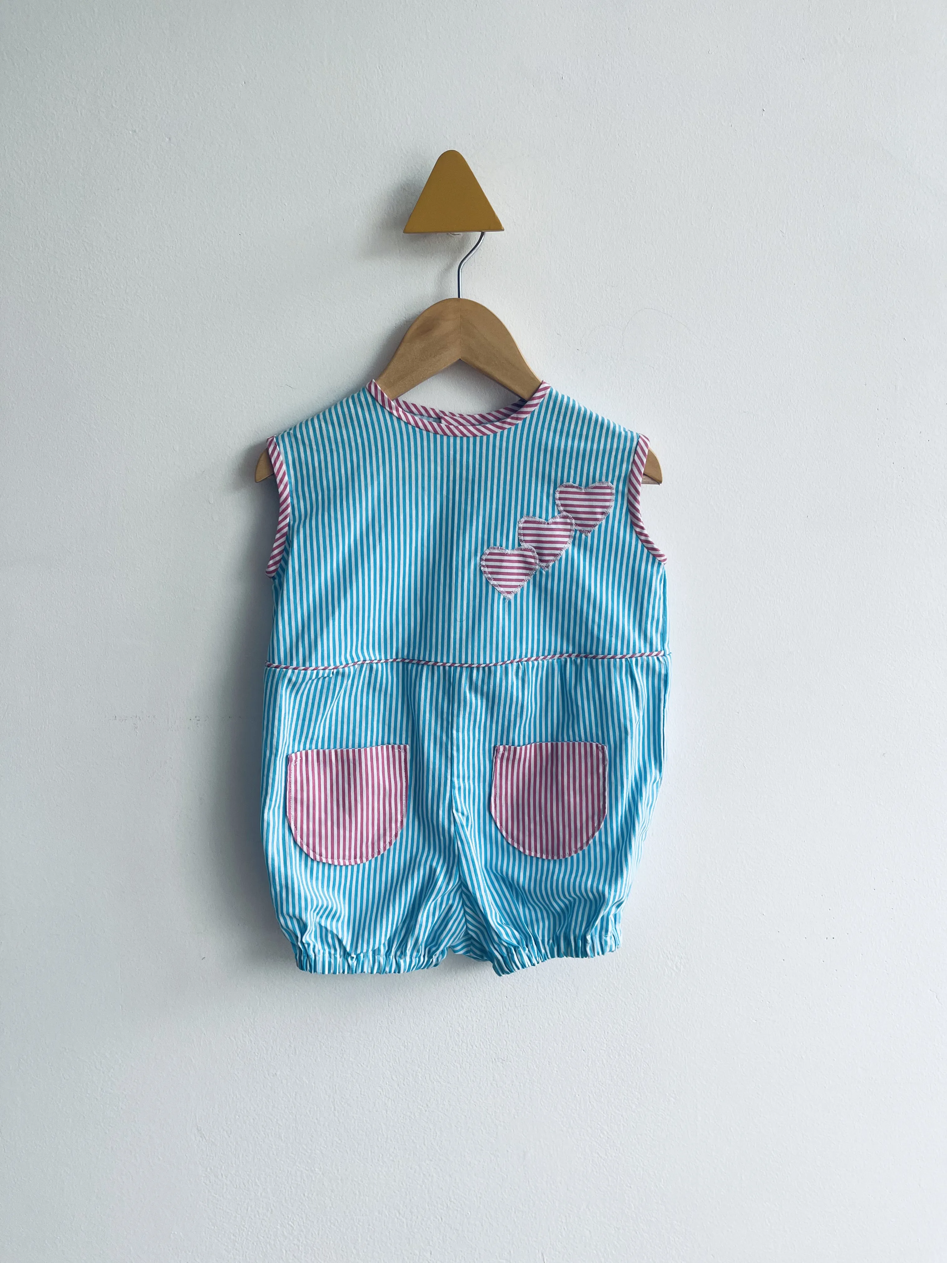Striped Heart Pocket Romper // 12-18M