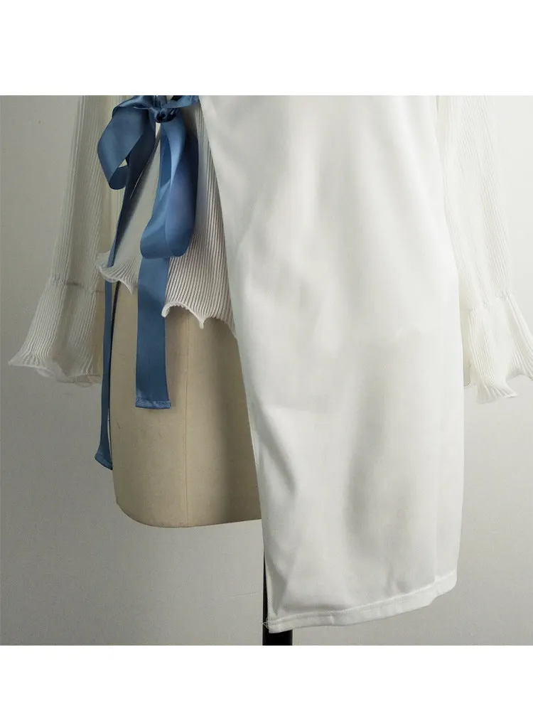 Summer Crease Stitching Ruffled Long-sleeved Top