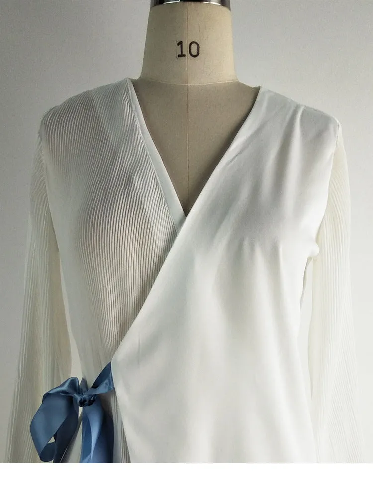 Summer Crease Stitching Ruffled Long-sleeved Top