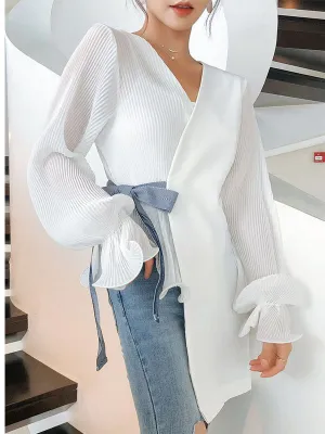 Summer Crease Stitching Ruffled Long-sleeved Top