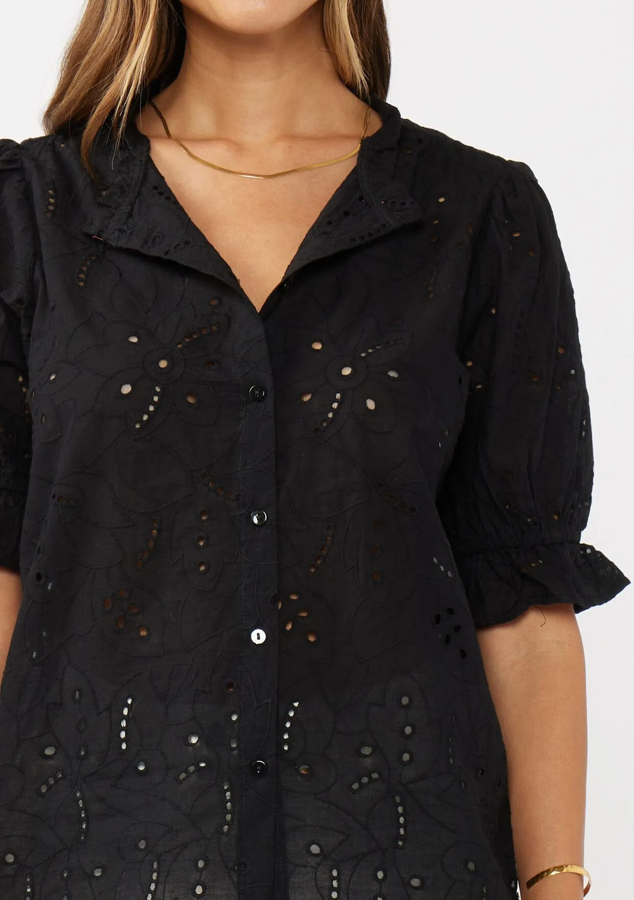Sweetpea Eyelet Button Up Blouse