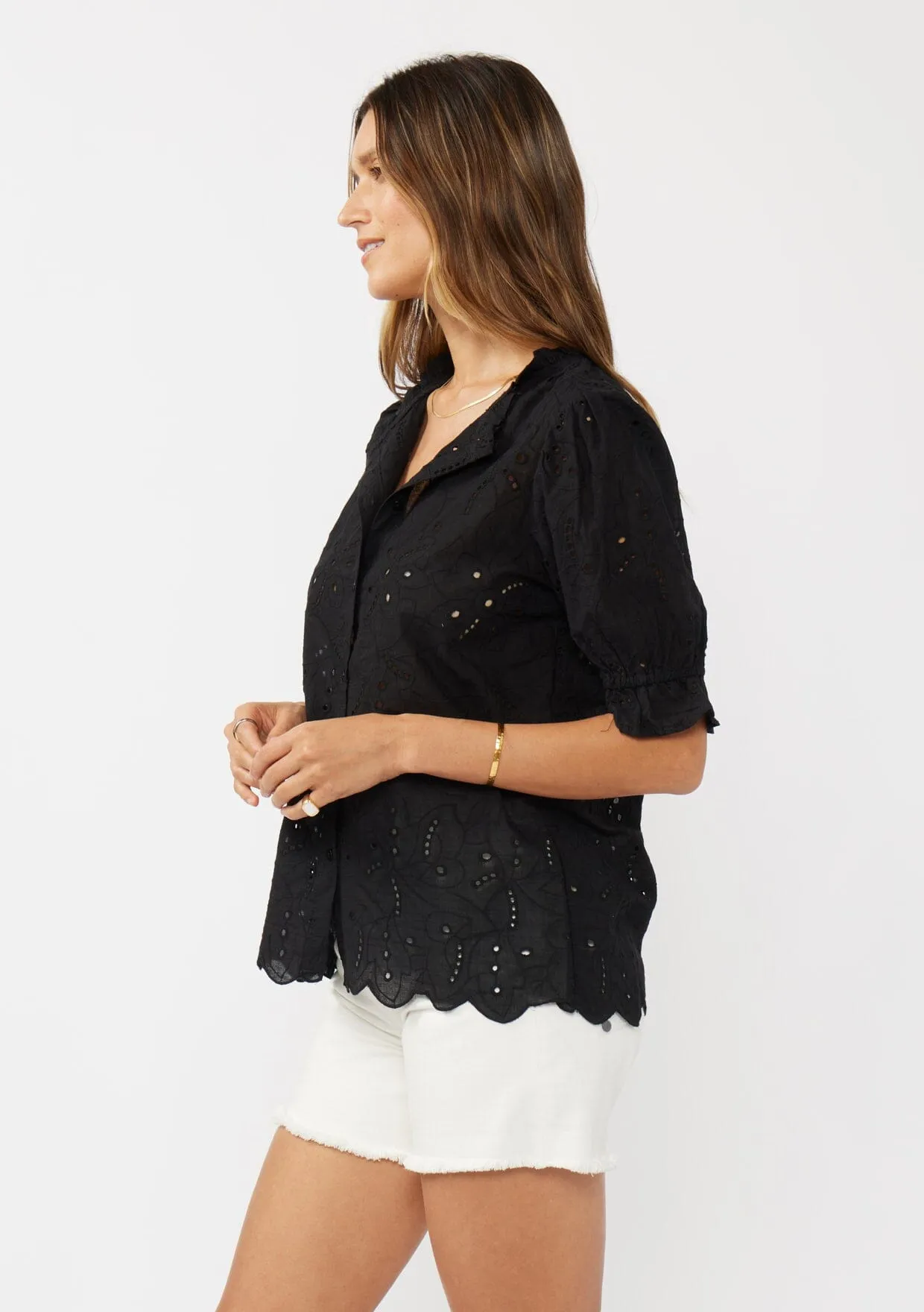 Sweetpea Eyelet Button Up Blouse