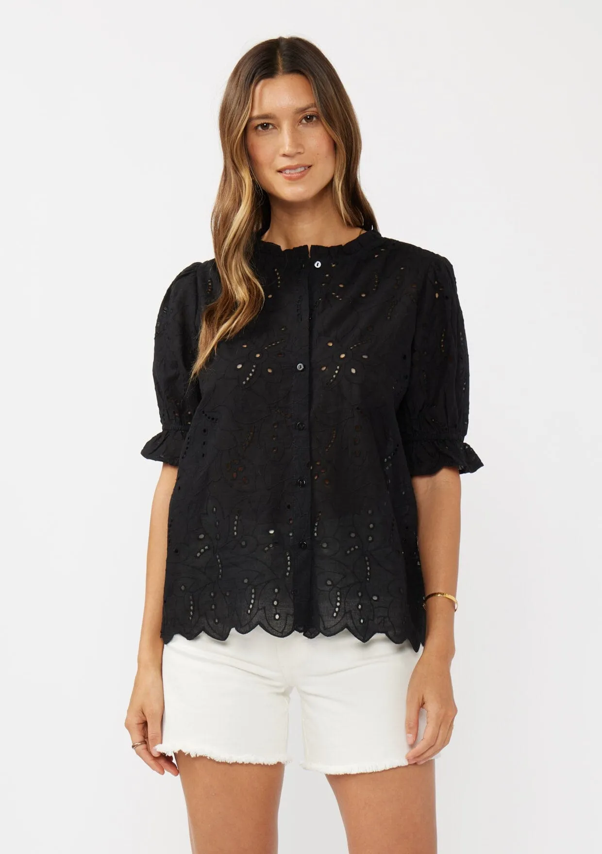 Sweetpea Eyelet Button Up Blouse