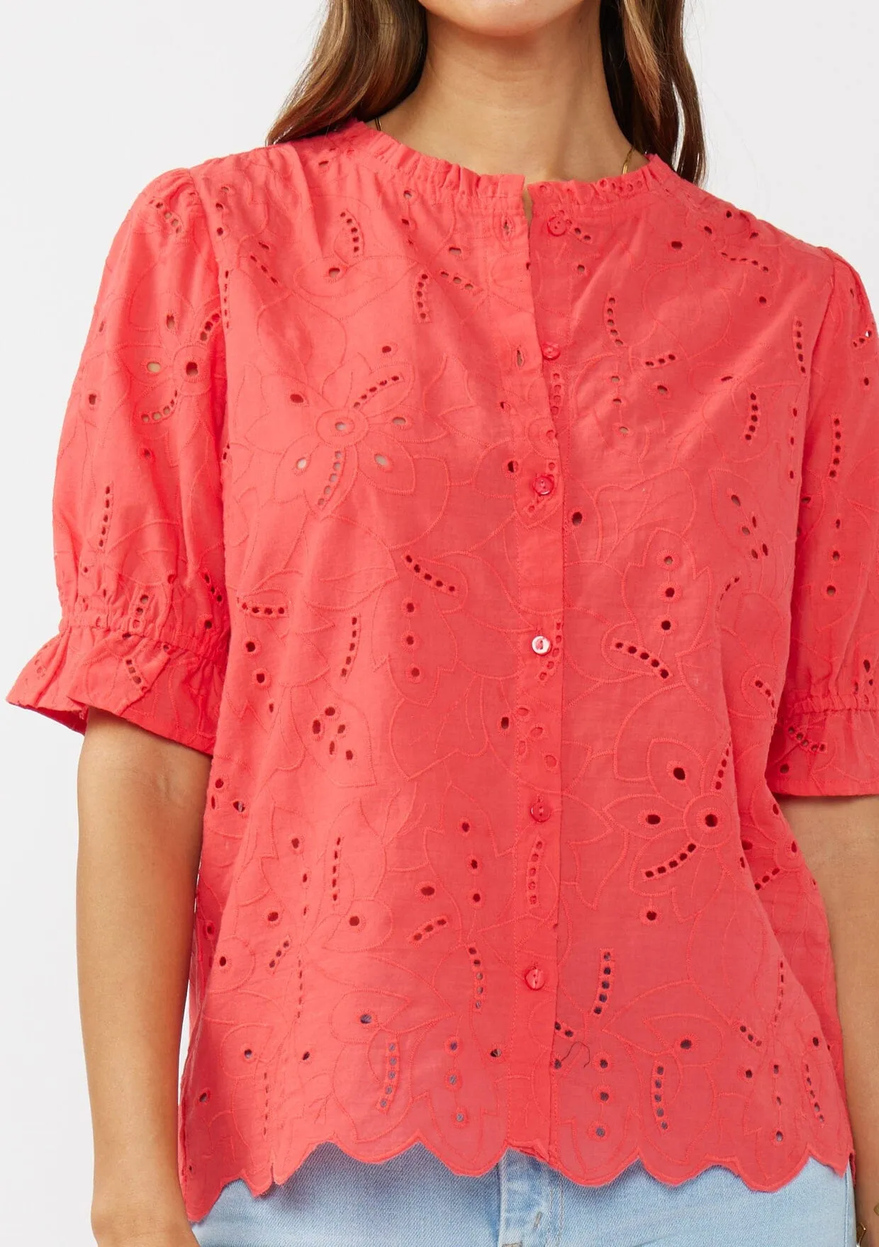 Sweetpea Eyelet Button Up Blouse