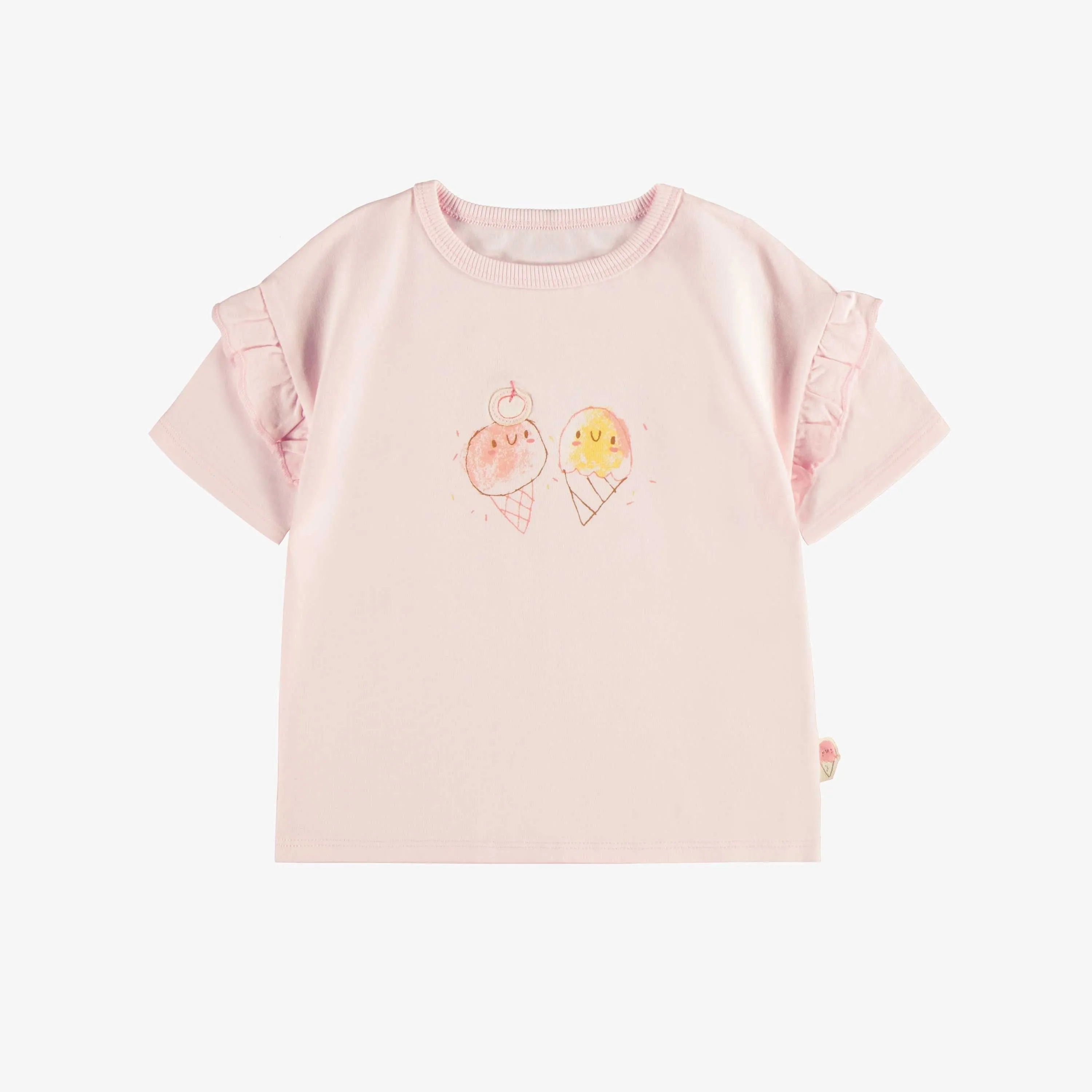 T-shirt manches courtes de coupe décontractée rose pâle avec illustration, bébé || Light pink patterned short sleeve relaxed fit t-shirt, baby