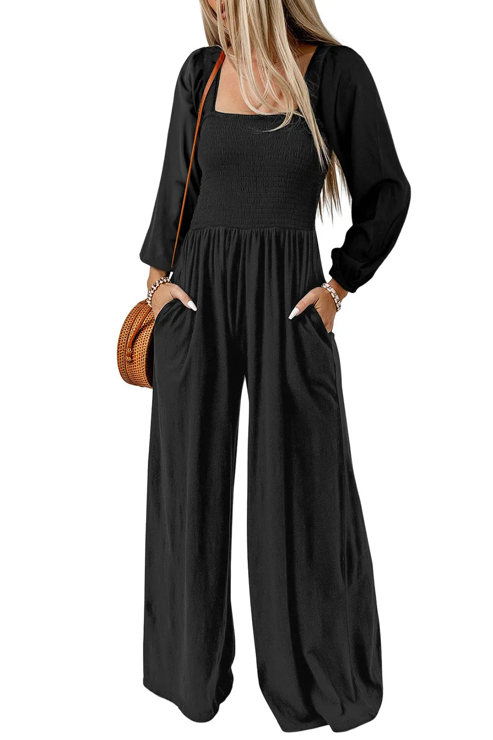 Tahlia Square Neck Raglan Sleeve Jumpsuit with Pocket