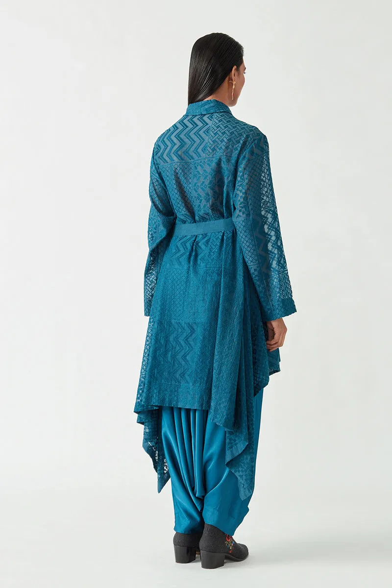 Teal Eugene Embroidered Jacket With Belt
