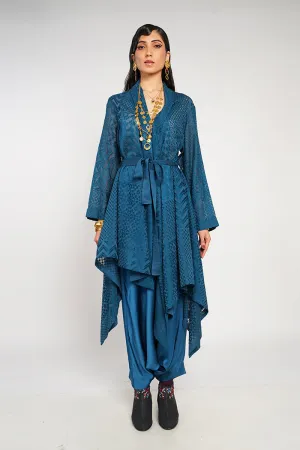 Teal Eugene Embroidered Jacket With Belt